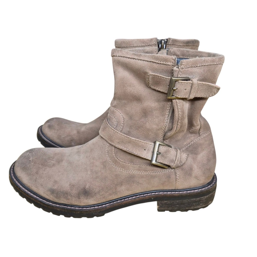 Lucky Brand Mens Taupe Suede Engineer Moto Boots Lug Sole Side Zip 8M